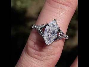 แหวนหมั้นเพชรทรงมาร์คีส์ 14k/18k ทองคำแท้ ดีไซน์แรงบันดาลใจจากท้องฟ้า พร้อมขอบแหวนแบบ Knife Edge - Product Image 6