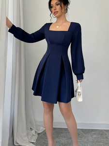 Robes pour femmes en maille, mode printemps, sexy, élégantes, décontractées, ajustées, à manches longues, longueur midi, taille naturelle, coupe trapèze, simples, avec poches, style basique - Product Image 3