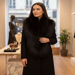 ผ้าพันคอหนังแท้สำหรับผู้หญิง แต่งขนสุนัขจิ้งจอกแท้ คอปกยาว ซับในผ้าซาติน เป็นมิตรต่อสิ่งแวดล้อม ระบายอากาศได้ดี ใช้ได้ทุกฤดู ถอดออกได้ - Product Image 5