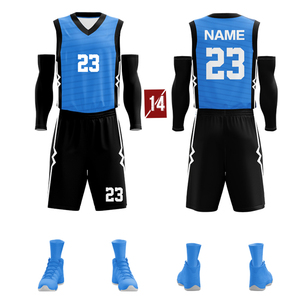 Uniforme de basket-ball personnalisé marine unisexe sans manches col en V avec numéro 23 respirant 100% polyester impression numérique taille adulte - Product Image 4