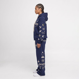 Premium Women's Winter Printed <b>Plus</b> <b>Size</b> Flare <b>Pants</b> Two <b>Piece</b> Hoodie <b>Set</b> Custom Sportswear Wide Leg Cotton Streetwear - Product Image 3