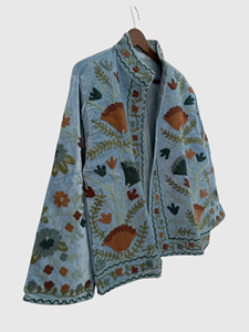 Veste à col mandarin brodée à la main avec des motifs floraux, manches longues, taille plus, en coton, style Prairie Chic, pour femme, à porter au printemps - Product Image 3