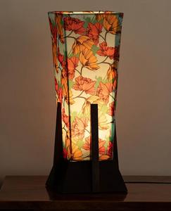 Asian Style Wooden Table <b>Lamp</b> with Multicolored Floral Fabric Shade <b>Warm</b> White Light for Bedroom Decorative Lighting - Product Image 1