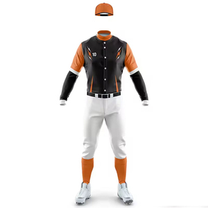 Maillot de baseball pour homme, orange et noir, blocs de couleur, manches longues, boutons sur le devant, impression sublimée, coupe classique, vêtements pour toutes les saisons - Product Image 2