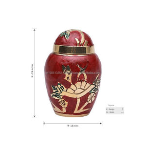 Alta calidad hecho a mano completo grabado latón DomeTop diseño cremación urna niquelado flor estilo americano 3 "suministros funerarios - Product Image 2