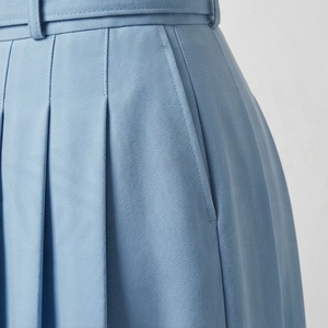Women High Waist <b>Pleated</b> A-Line <b>Skirt</b> Knee-Length Solid Color Woven Polyester Anti-Wrinkle All Seasons - Product Image 5