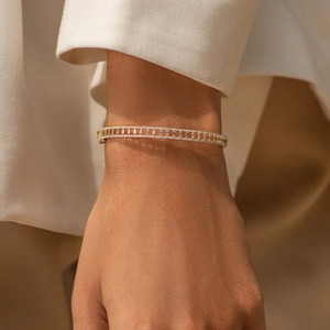 Yellow Gold Baguette Cut Lab Grown Diamond Tennis <b>Bangle</b> <b>Bracelet</b> - Product Image 6