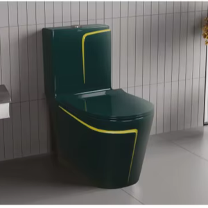 WC monobloc au design optimal, couleur vert foncé et jaune, série INSTA, 660x375x740mm, siphon S&P, système de chasse d'eau siphonique - Product Image 1