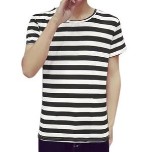 Camiseta de Algodón a Rayas Horizontales Grises y Blancas para Hombre, Cuello Redondo, Manga Corta, Informal, Verano, Transpirable, Suave, Corte Regular, Uso Diario - Product Image 4