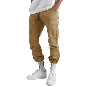 <b>Men's</b> Khaki Cargo Jogger Pants Casual Lightweight <b>Trousers</b> With Side Pockets Elastic <b>Cuffed</b> Hem - Product Image 3