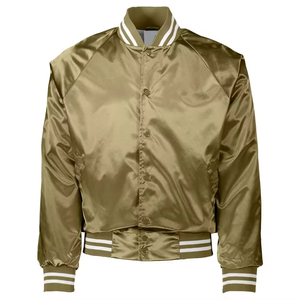 Blouson bomber en satin vert olive pour homme, couleur unie, style streetwear décontracté, col rabattu, coupe classique, vêtement d'automne - Product Image 1