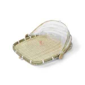 Panier de rangement rond en bambou naturel avec couvercle en filet, design rustique écologique, usage polyvalent, Vietnametrcraft VTC0709 - Product Image 1