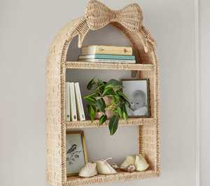 Bowknot Design Rattan <b>wall</b>-<b>mounted</b> <b>shelf</b> for kids Woven Floating Storage Rack Boho Nursery <b>Wall</b> Decor Storage Display <b>Shelf</b> Pack - Product Image 4