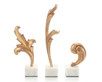 Objet décoratif en bois doré de style luxueux pour la maison et le bureau, objet décoratif en bois avec base en pierre