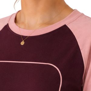 T-shirt Raglan Femme Bordeaux et Rose, Col Rond, Manches Courtes, Personnalisable avec Logo, en Polyester Coton, Décontracté, Été, Vêtements OEM ODM - Product Image 4