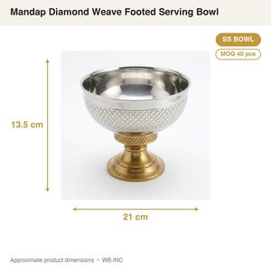 Bol en argent SS304 fait main de 21 cm avec pied doré et motif diamant pour le service du riz, la décoration intérieure et l'utilisation hôtelière - Product Image 3