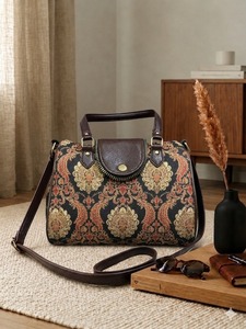 Handmade Jacquard Tote Bag Vintage Pattern Water Resistant Zipper Shoulder Handbag for Daily Travel Shopping - Product Image 1