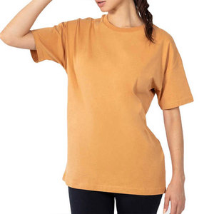 T-shirt en coton uni à manches courtes et col rond pour femme, coupe ample, décontracté, respirant, en jersey, pour le printemps et l'été - Product Image 1