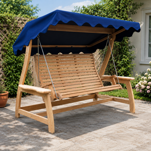 Columpio de Jardín Moderno y Sencillo de Madera con Toldo Azul, Silla para Patio, Terraza o Jardín, Decoración para el Hogar - Product Image 2