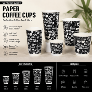 Gobelets à café en papier imprimés sur mesure, gobelets jetables à emporter avec couvercle pour boissons chaudes, cafés et emballages de boissons - Product Image 4
