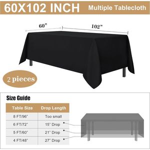 2 Pack 60 X 102 Inch <b>Rectangle</b> <b>Tablecloth</b> Black 6 Feet Table Cloth - Product Image 2