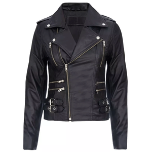 Women's Black Soft Multi-Zip Breathable Windproof High-Quality Nappa Leather Winter <b>Biker</b> <b>Jacket</b> - Product Image 3