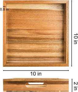 Plateau de service rectangulaire en bois d'acacia marron, taille personnalisée, pour la décoration intérieure, l'organisation, la table à manger, le rangement des aliments, inclus - Product Image 5