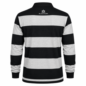 เสื้อโปโลรักบี้แขนยาวลายทางสำหรับผู้ชาย คอปกพับได้ ทรงปกติ ใส่ได้ทุกฤดู ผลิตจากผ้าฝ้าย - Product Image 5