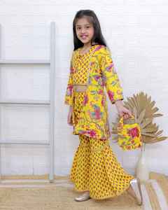 Elegante estampado Floral mezcla de algodón Sharara Garara traje para niñas niños diseñador étnico indio ropa de moda paquistaní - Product Image 6