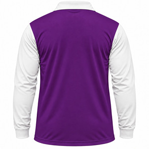 <b>Men's</b> Long Sleeve Purple <b>White</b> Color Blocked <b>Polo</b> Shirt Casual Knitted Sportswear - Product Image 2