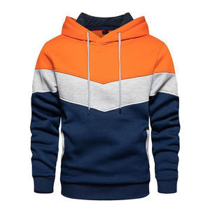 Sweat à capuche premium pour homme, motif chevron, color-block |   Sweat-shirt à capuche orange, gris et bleu marine, streetwear, athlétique, pour la salle de sport, entraînement, vêtements de sport - Product Image 1