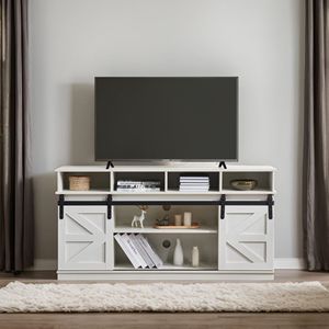 <b>Adjustable</b> Modern Farmhouse Wood TV Stand Sliding Barn Door Entertainment Center Storage Cabinet <b>Table</b> for Living Room Sh-Styled - Product Image 4