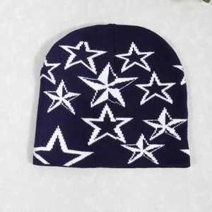 Unisex Star Pattern Beanie Hat 56-58CM Casual <b>Winter</b> <b>Cap</b> Acrylic Material Geometric Design Adult Knit Hat - Product Image 3
