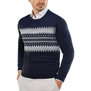 Pull à col rond pour homme, motif géométrique rouge, manches longues, tricot d'hiver, 100% acrylique, épaisseur standard - Product Image 2