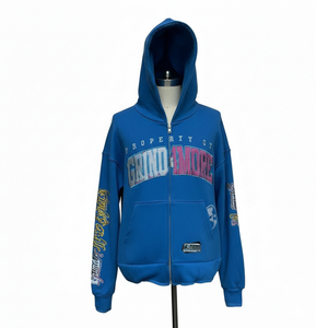 Sudadera con capucha para hombre al por mayor, de alta calidad, con cremallera, lavado ácido, bordado desgastado, poliéster/algodón, oversize - Product Image 1