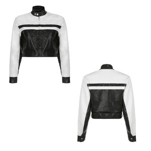 Top Women's Fashion <b>Gothic</b> Style Motorcycle <b>Jacket</b> Custom Stand Collar Design Short Length Winter Genuine Nappa Leather - Product Image 6