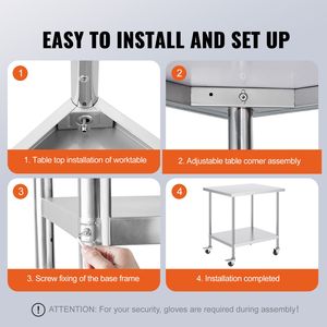 Tavolo da Lavoro in Acciaio Inox Resistente 30 X 18 X 38 Pollici con 4 Ruote e 3 Livelli di Altezza Regolabili, Lavello per Preparazione Alimenti - Product Image 6