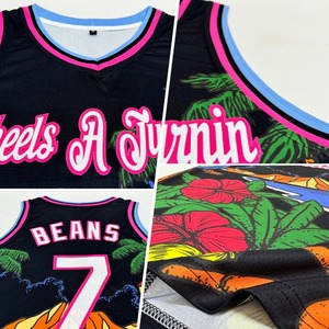 Camiseta de Baloncesto Personalizada con Hojas de Palma Tropicales Hawaianas en Rosa y Negro, Auténtica, Premium, Sublimada, de Malla, sin Mangas, Deportiva - Product Image 5