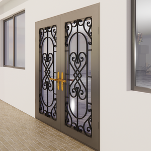 Porte d'entrée de sécurité en fer forgé de luxe, porte d'entrée en acier et verre sur mesure, porte d'entrée extérieure moderne pour villa et maison résidentielle - Product Image 1
