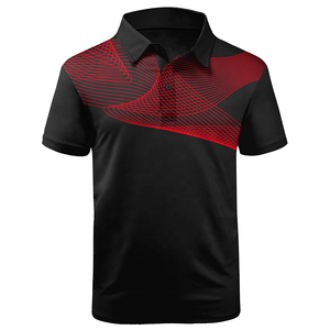 Men's Black Red Geometric Print Short Sleeve Polo Shirt Quick Dry Sporty Knitted Polyester <b>Top</b> - Product Image 3