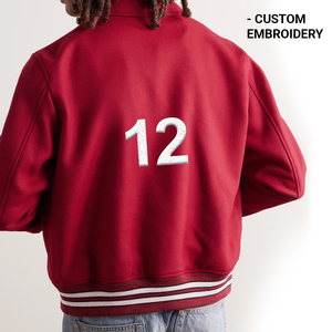 Blouson universitaire tendance en laine respirante et écologique, personnalisé avec patch brodé, style Letterman Baseball Bomber pour homme, streetwear - Product Image 4
