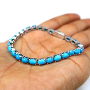 925 Sterling Silver Turquoise Gemstone <b>Bracelet</b> Wholesale Natural Turquoise <b>Stone</b> Silver <b>Bracelet</b> Jewelry Gift Birthstone - Product Image 2