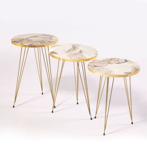 Stylish Iron <b>Nesting</b> <b>Tables</b> With <b>Marble</b> Top Multi Functional Furniture For Living Room Bedroom Use - Product Image 1