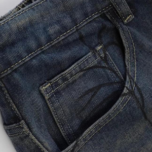 Pantalones Cortos de Mezclilla de Cintura Alta para Hombre, Corte Recto, Estampado de Telaraña, Algodón Lavado, Estilo Casual de Verano - Product Image 6