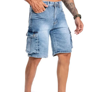 Pantalones cortos de mezclilla azules para hombre, pantalones cortos de mezclilla con múltiples bolsillos, informales, ajustados, pantalones cortos de mezclilla de verano, pantalones de algodón a la moda para trabajo al aire libre - Product Image 5