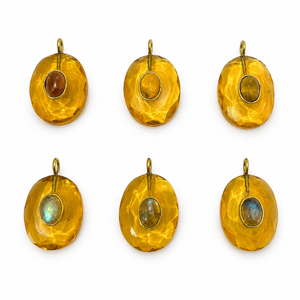 Pendentif ovale en verre citrine, pierre précieuse jaune facettée, bijoux tendance pour les fêtes, accessoires pour femmes - Product Image 1