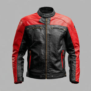 Blouson de moto unisexe en cuir véritable imprimé coupe-vent d'hiver avec fermeture éclair - Product Image 4