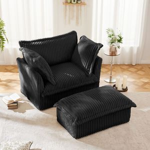 Ensembles de salon spacieux : Fauteuil rembourré avec housse et ottoman large, fauteuil à assise profonde avec ottoman large, ensembles de fauteuils - Product Image 2