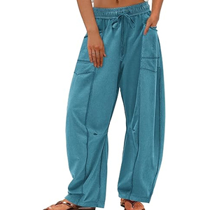 Pantalon large taille haute avec cordon de serrage, coupe décontractée, style streetwear, décontracté, 100% coton - Product Image 5