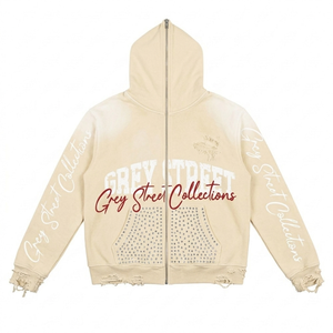 Sweat à capuche zippé pour homme 100% Coton, style vintage, délavé à l'acide, doublure satinée, effet vieilli, grammage lourd 500 g/m², délavé à la pierre, vente en gros - Product Image 6